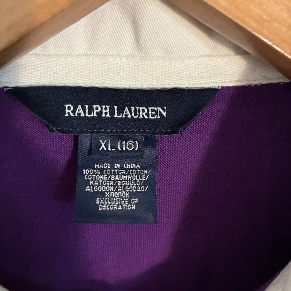 Vtg Ralph Lauren Rugby Polo Shirt Youth XL Striped Sash Pony Logo Preppy Golf